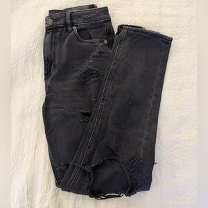 American Eagle Black Straight Leg Distressed Jeans